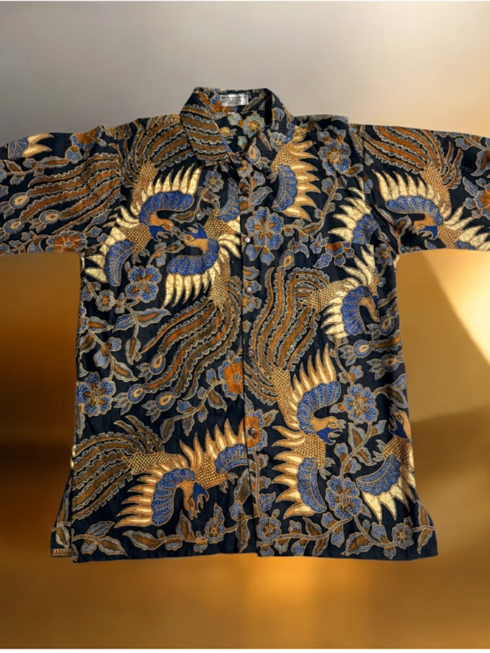 Bali Bagus Batik Men’s Shirt L Handmade Bali Indonesia 100% Cotton Bird Floral